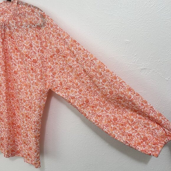 Ann Taylor LOFT Jungle Ruffle Neck Poet Blouse Womens LRG Orange Prairie Cottage - Picture 3 of 9